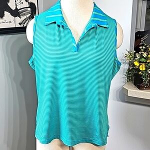 Bette & court pin striped, green/blue golf shirt active wear. V neck. Size XL.